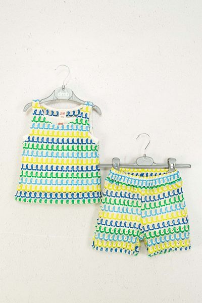wakawakakidsstore Set pentru fete bluză și pantaloni scurți cu aspect de plasă - verde fistic