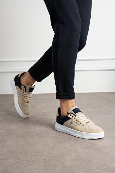 L.A Polo Bej Lacivert Renk Nefes Alabilen Kumaş Erkek Sneaker