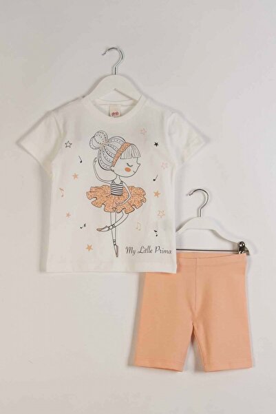 wakawakakidsstore Tricou alb cu imprimeu balerină și set de fete cu colanți s...