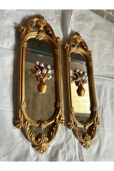 busraconcept Ayna Vintage tarzı el yapımı çiçekli 2li duvar aynası 70cm