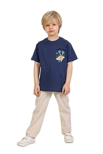 wakawakakidsstore Tricou alb pentru băiat cu imprimeu Surf Time" - bleumarin