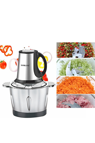SOKANY Tocător electric SK-7011, 4 lame din oțel inoxidabil, 500 W, 3 L, recipient din oțel inoxidabil