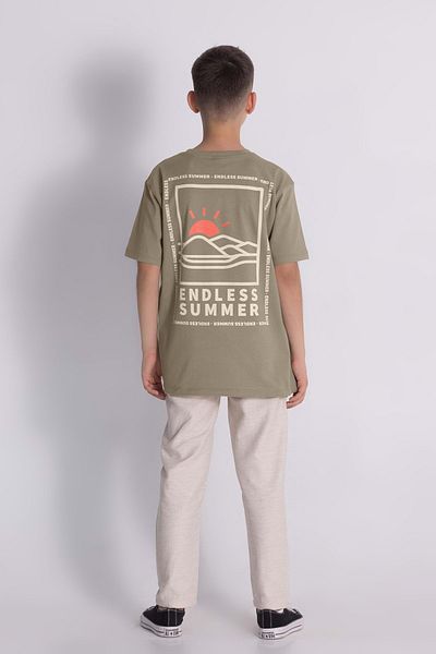 wakawakakidsstore Printed Crew Neck T-Shirt and Trousers Boy's Top and Bottom Set - 9-10 Years