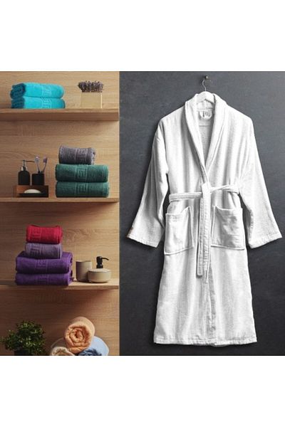 Pucioasa Bathrobe Velour 100% Cotton, Size XL/XXL, White