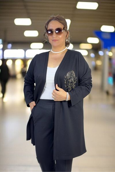 yagmurberen Agraf Closing Stone Processing Detail Large Size Steel Knitted Jacket