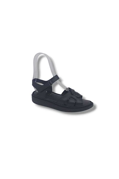 Zerhan 201 Women's Black Velcro Genuine Leather Soft Sole Comfort Sandals Shoes