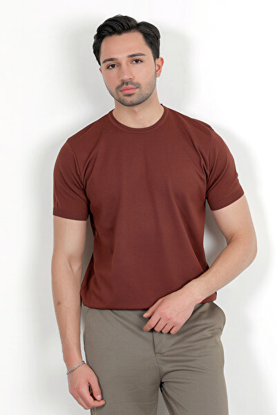 JB John Borners Мъжка тениска с къс ръкав и кръгло деколте, кафява - 2501