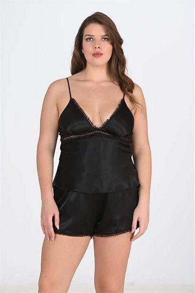 melonika Plus Size Black Shorts Set