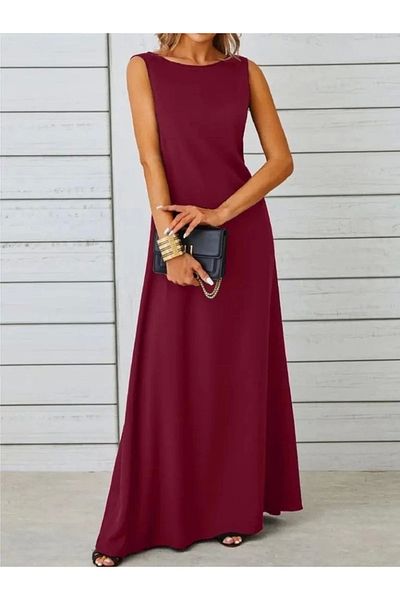 Modayakamoz Γυναικείο Αμάνικο Boat Neck Maxi Janjan Crepe Φόρεμα