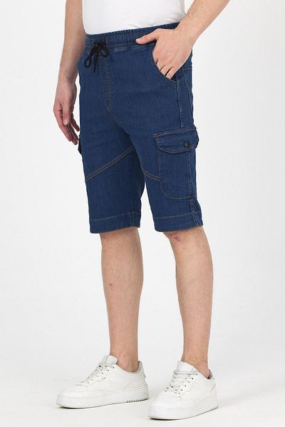 DAMGA JEANS Men's Elastic Waist Summer Sports Cargo Pocket Navy Blue Capri Shorts