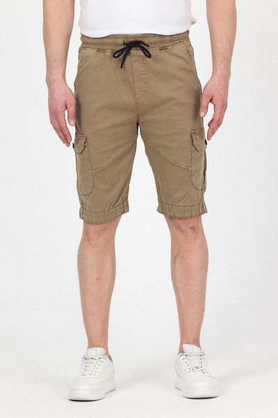 DAMGA JEANS Men's Elastic Waist Summer Sports Cargo Pocket Brown Capri Shorts