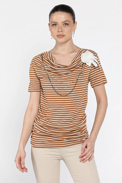 GÜLSELİ Γυναικείο T-Shirt Camel Rose με λεπτομέρειες αξεσουάρ