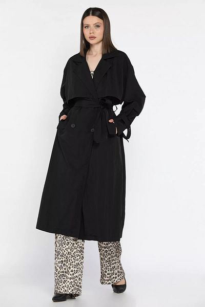 GÜLSELİ Black Waist Belted Slit Women's Trench Coat