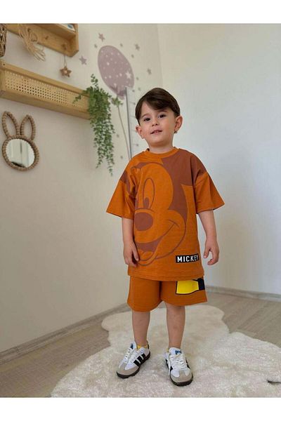MİNİKO KİDS Costum din bumbac model MICKEY pentru băiat cu pantaloni scurți