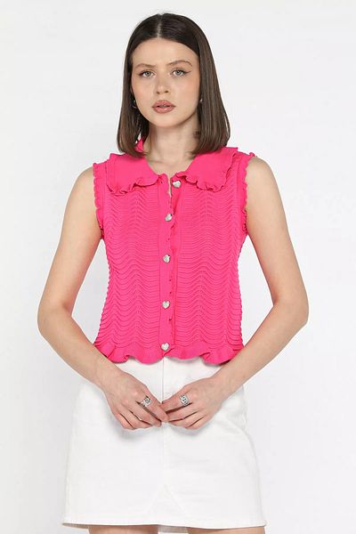 GÜLSELİ Vestă de tricotaj cu model ondulat pentru femei fucsia