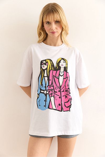 Olalook Tricou de damă din bumbac alb TSH-19000897