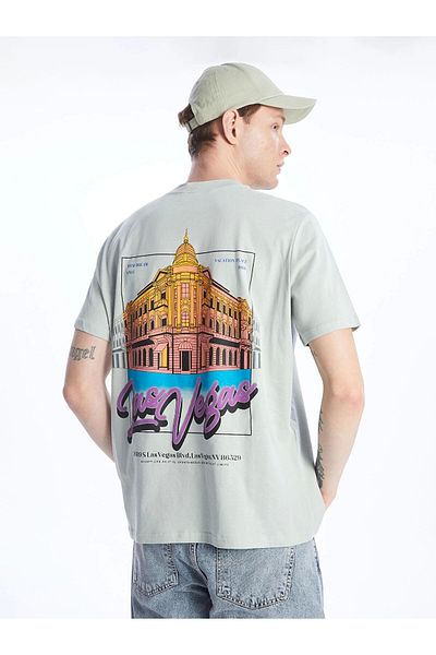 LC Waikiki Ανδρικό μπλουζάκι XSIDE Grey Crew με κοντό μανίκι με εμπριμέ χτενισμένο βαμβάκι