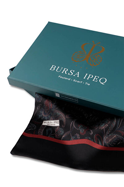 Bursa İpek Ανδρικό μεταξωτό κασκόλ με μαύρο σχέδιο