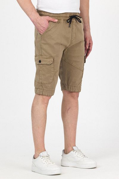 DAMGA JEANS Men's Elastic Waist Summer Sports Cargo Pocket Brown Capri Shorts