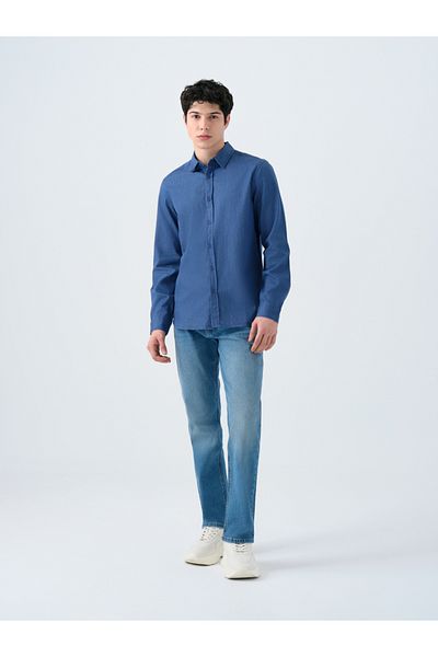 Loft 2038615 Indigo Men's Long Sleeve 100% Cotton Shirt