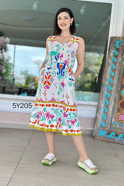 İnce Topuk V-Neck Zero Sleeve Viscose Dress 5Y205