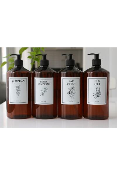 Dem Home Amber Cam Görünümlü Plastik Banyo 4lü Şampuan-duş Jeli-saç Kremi-bebek Şampuan Şişe Seti 1 Litre