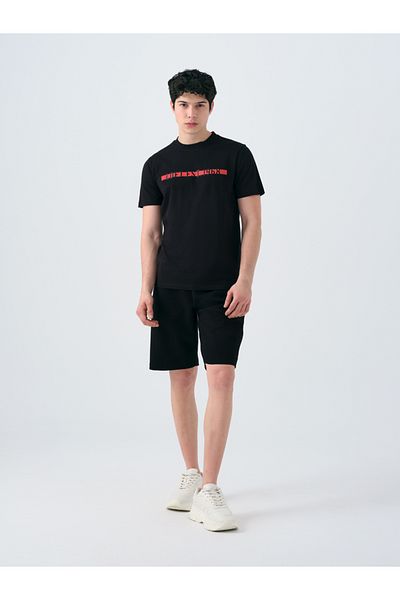 Loft 2038693 Black Men's Crew Neck T-Shirt with Lettering Detail on the Chest