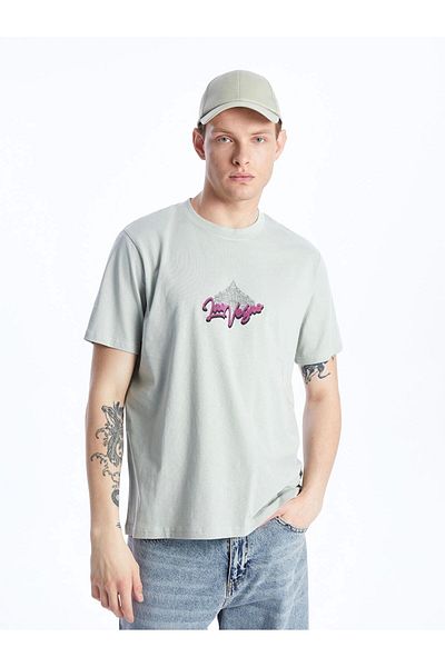 LC Waikiki Ανδρικό μπλουζάκι XSIDE Grey Crew με κοντό μανίκι με εμπριμέ χτενισμένο βαμβάκι