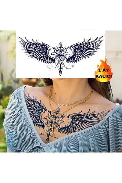 Mecit Tuhafiye 1 AY KALICI BÜYÜK BOY KANAT LOTUS ÇİÇEĞİ SIRT GÖĞÜS İÇİN GEÇİC...