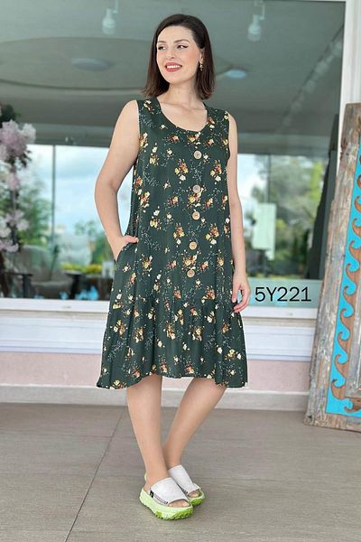 İnce Topuk Button Detail Zero Sleeve Viscose Dress 5Y221
