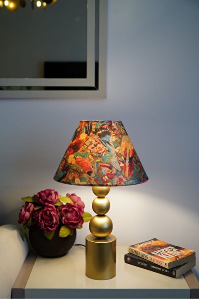 retro home design Özel Eskitme Ayaklı Kadife Kumaş Konik Dekoratif Abajur Yat...