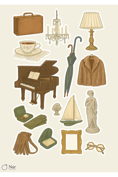 sticker 📮   مجموعة ملصقات Inheritance of Elegance – 4 أوراق – لجدول الأعمال والمخطط ومجلة الرصاصة