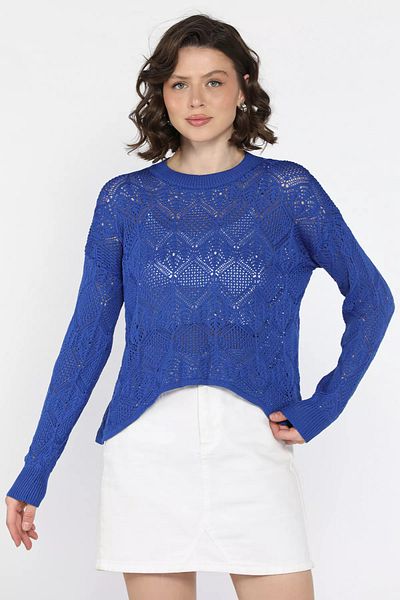 GÜLSELİ Γυναικεία πλεκτή μπλούζα Sax Blue Openwork