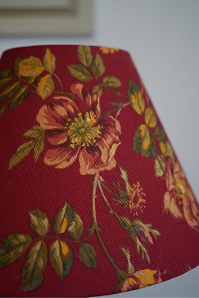 retro home design Özel Krem Ayaklı Kırmızı Çiçekli Baskı Kumaş Konik Dekoratif Abajur Yatak Odası Salon