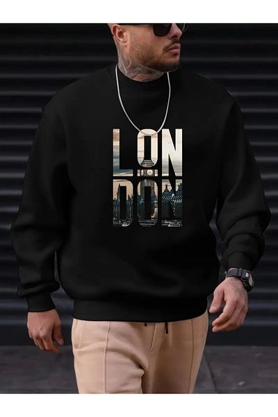 POYRAZSTORE Ανδρική μπλούζα με μακρυμάνικο λαιμόκοψη London με λογότυπο με δύο κλωστές