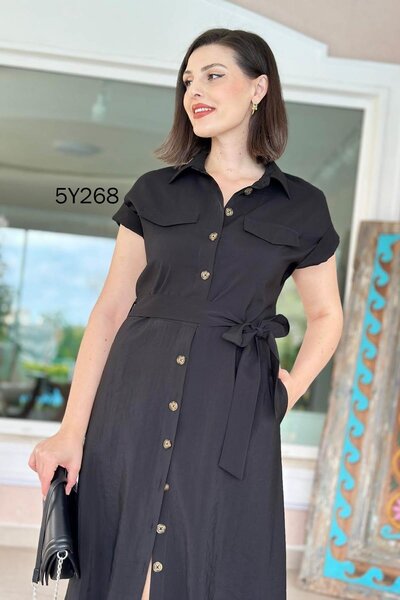 İnce Topuk Buttoned Pinco Fabric Dress 5Y268