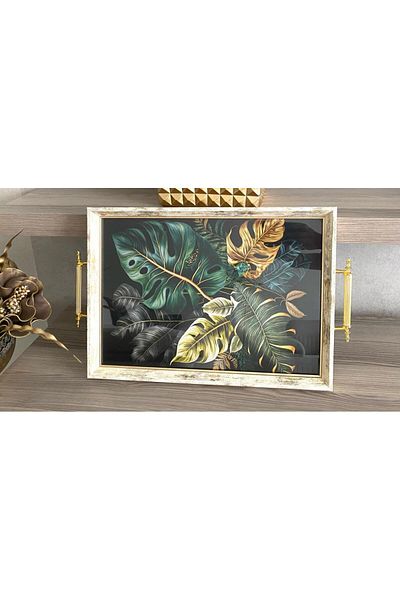 Mirsa Global Leaf Patterned Tea Tray, Luxury Tea Tray, Presentation Tray