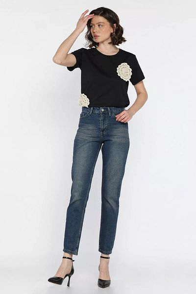 GÜLSELİ Γυναικείο ψηλόμεσο Mom Jeans τζιν παντελόνι σε καφέ χρώμα