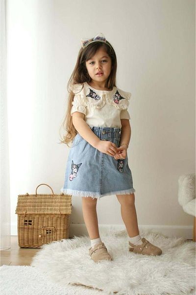 MİNİKO KİDS Girl's Kuromi Model Jeans Skirt Cotton Suit