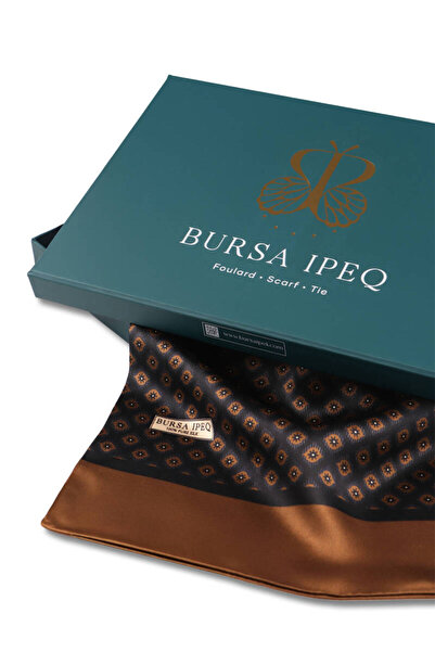 Bursa İpek Ανδρικό μεταξωτό κασκόλ με καφέ σχέδιο