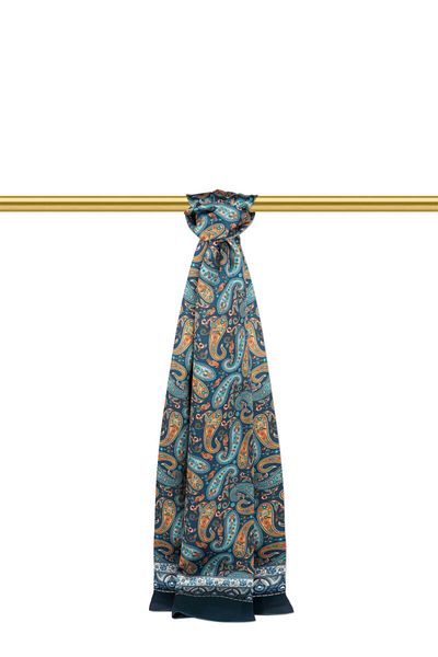 Bursa İpek Petrol Green Patterned Men's Silk Kaşkol