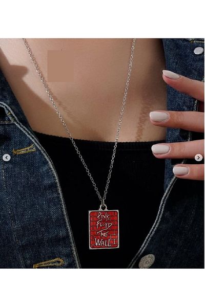 Herşey Nota Pink Floyd the Wall Necklace Red Design 60 cm Chain