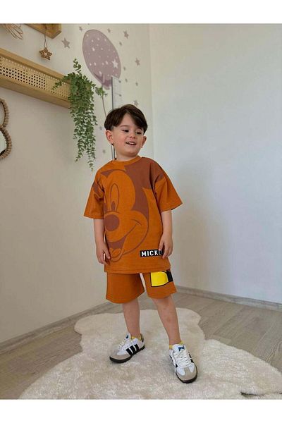MİNİKO KİDS Costum din bumbac model MICKEY pentru băiat cu pantaloni scurți