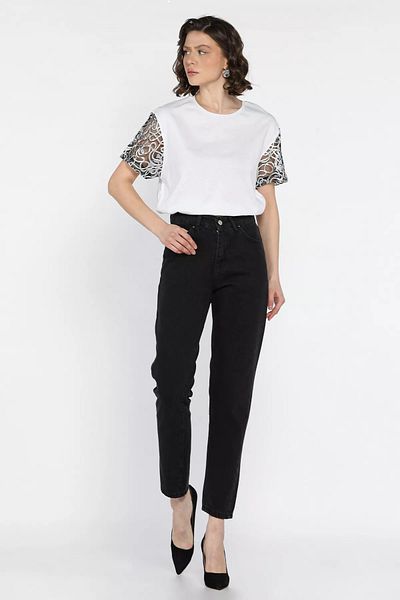 GÜLSELİ Black Women's High Waist Mom Jeans Denim Pants