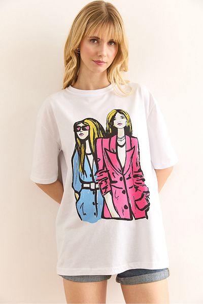 Olalook Tricou de damă din bumbac alb TSH-19000897