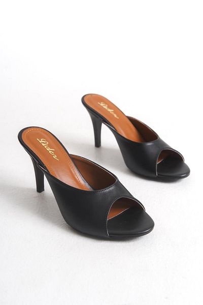 LDR Women's Black Thin Heeled Open Toe Slippers