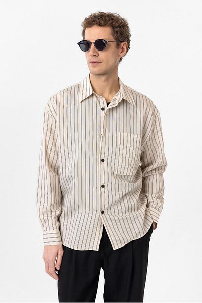 Antioch Beige Relax Fit Striped Men's Shirt