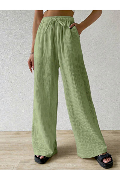 MOONBULL Women's Wrapped Fabric Waist Tied Woven Wide Leg Pants
