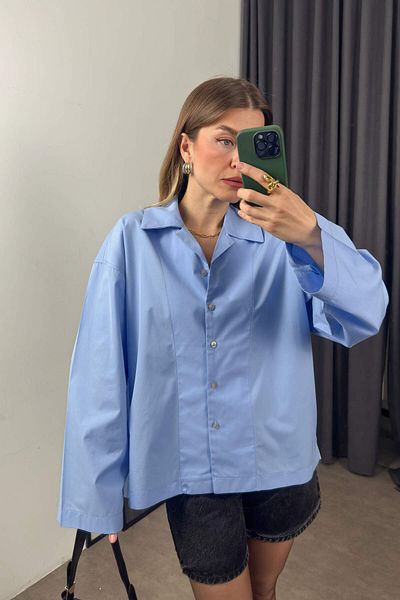 Sue Store Baby Blue Oversize Premium πουκάμισο
