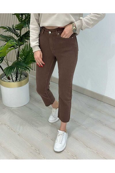 AsiaLife Кафяви дънки за мамчета с долно деколте (ликра)